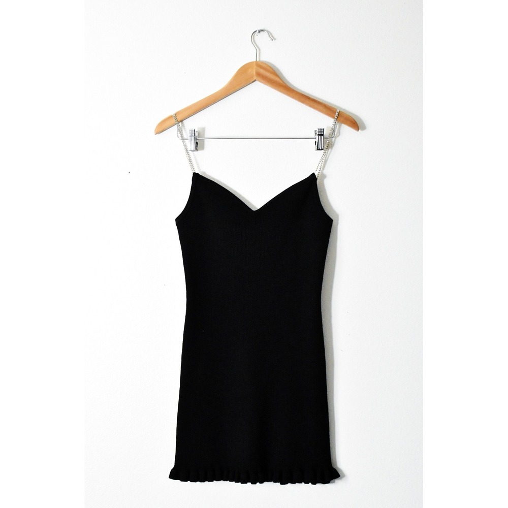 Miss Selfridge Mini Dress Womens M Black Modern Rhinestone‎ Chain Strap Ribbed